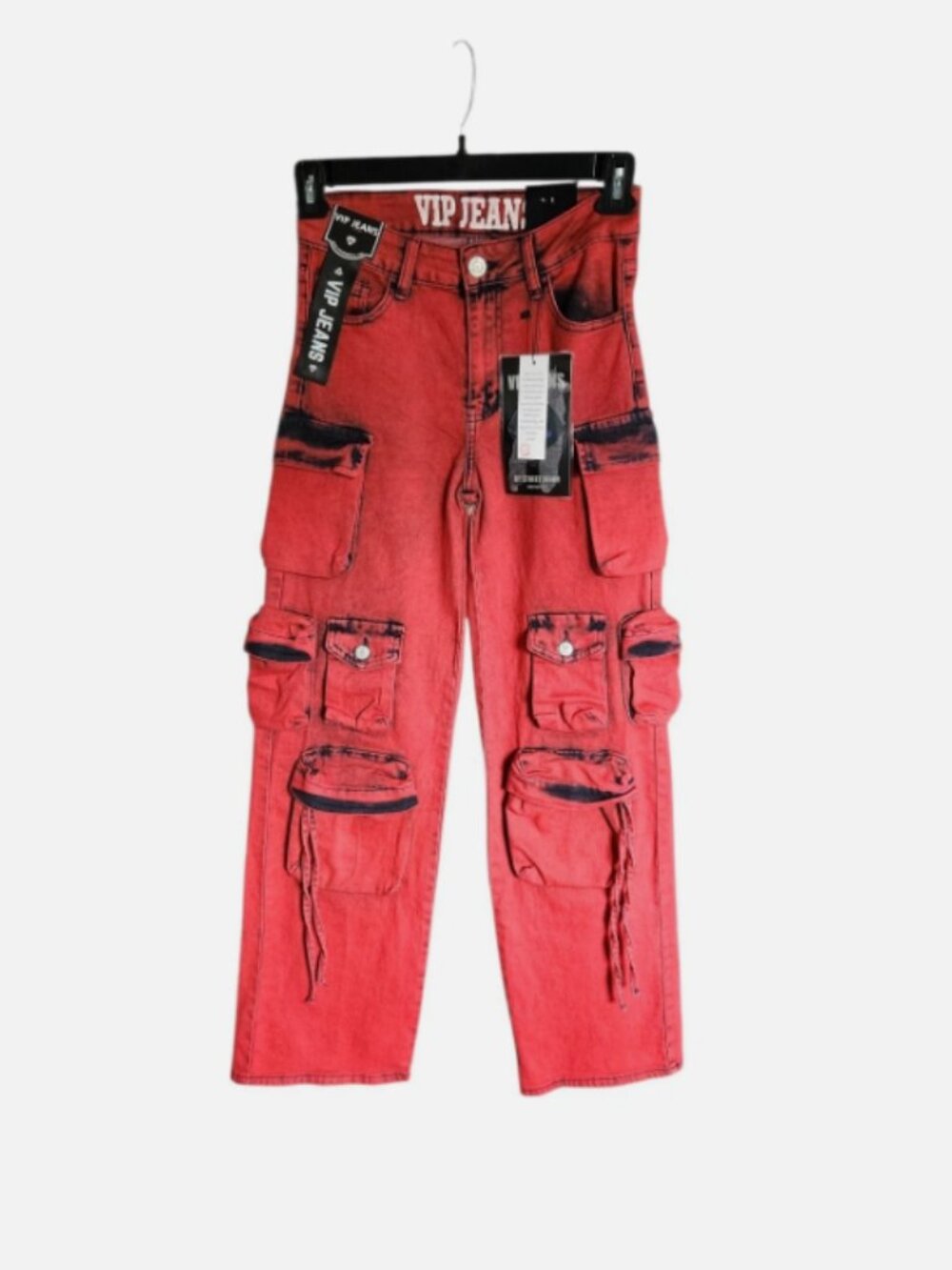 VIP JEANS Junior Denim CARGO jeans 3/26 Red Sculpting Stretch Multiple pockets